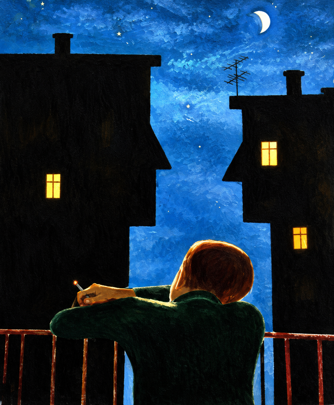 Moonlit night (watercolor)
